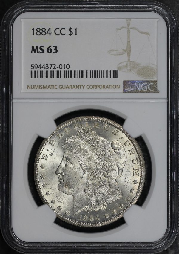 Obverse of this 1884-CC Morgan Dollar NGC MS-63