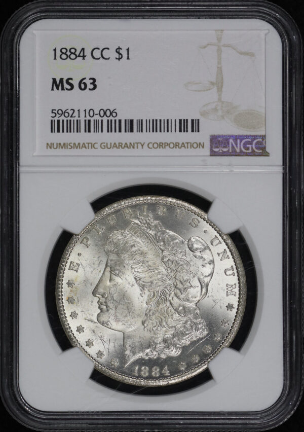 Obverse of this 1884-CC Morgan Dollar NGC MS-63