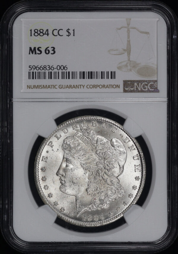 Obverse of this 1884-CC Morgan Dollar NGC MS-63
