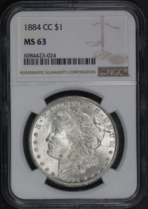 Obverse of this 1884-CC Morgan Dollar NGC MS-63