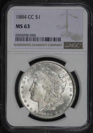 Obverse of this 1884-CC Morgan Dollar NGC MS-63
