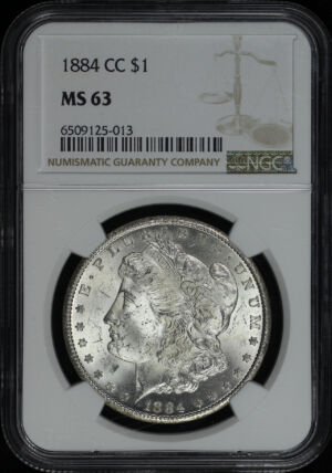 Obverse of this 1884-CC Morgan Dollar NGC MS-63
