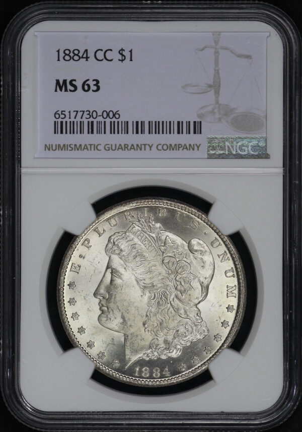 Obverse of this 1884-CC Morgan Dollar NGC MS-63