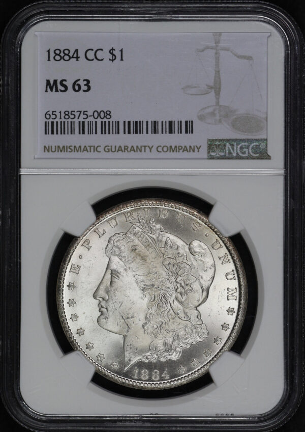 Obverse of this 1884-CC Morgan Dollar NGC MS-63
