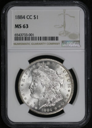 Obverse of this 1884-CC Morgan Dollar NGC MS-63