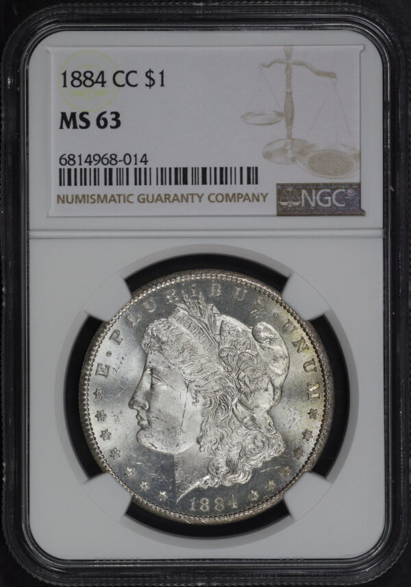 Obverse of this 1884-CC Morgan Dollar NGC MS-63
