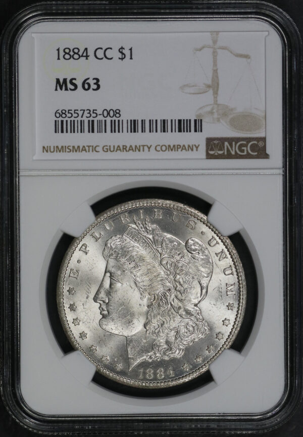 Obverse of this 1884-CC Morgan Dollar NGC MS-63