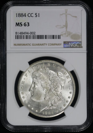 Obverse of this 1884-CC Morgan Dollar NGC MS-63
