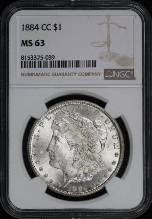 Obverse of this 1884-CC Morgan Dollar NGC MS-63