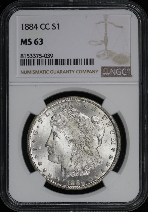 Obverse of this 1884-CC Morgan Dollar NGC MS-63