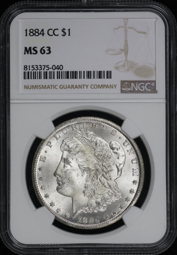 Obverse of this 1884-CC Morgan Dollar NGC MS-63