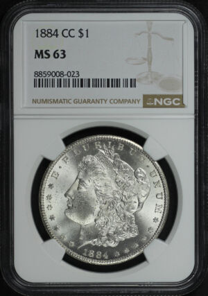 Obverse of this 1884-CC Morgan Dollar NGC MS-63