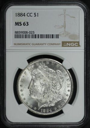 Obverse of this 1884-CC Morgan Dollar NGC MS-63