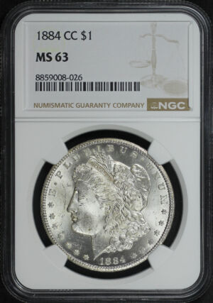 Obverse of this 1884-CC Morgan Dollar NGC MS-63