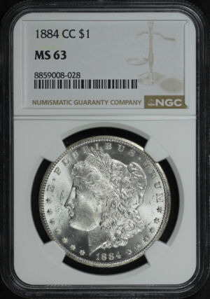 Obverse of this 1884-CC Morgan Dollar NGC MS-63