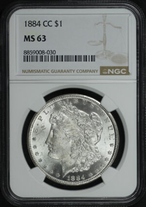 Obverse of this 1884-CC Morgan Dollar NGC MS-63