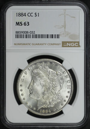Obverse of this 1884-CC Morgan Dollar NGC MS-63