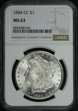 Obverse of this 1884-CC Morgan Dollar NGC MS-63