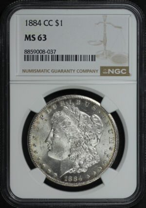 Obverse of this 1884-CC Morgan Dollar NGC MS-63
