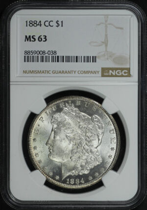 Obverse of this 1884-CC Morgan Dollar NGC MS-63