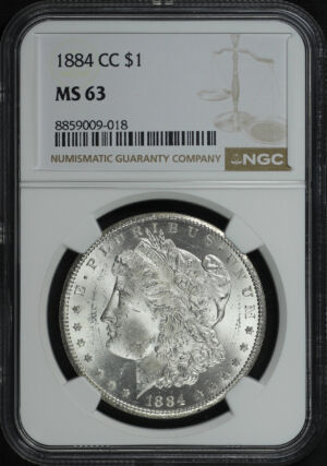 Obverse of this 1884-CC Morgan Dollar NGC MS-63