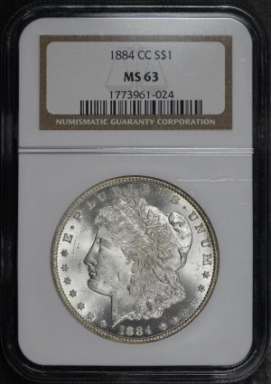 Obverse of this 1884-CC Morgan Dollar NGC MS-63