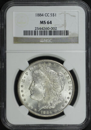 Obverse of this 1884-CC Morgan Dollar NGC MS-64