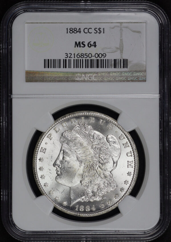 Obverse of this 1884-CC Morgan Dollar NGC MS-64