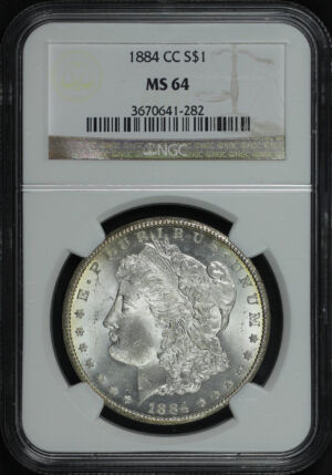 Obverse of this 1884-CC Morgan Dollar NGC MS-64