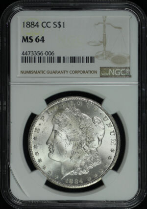 Obverse of this 1884-CC Morgan Dollar NGC MS-64