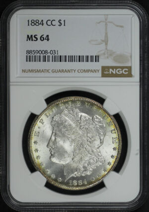 Obverse of this 1884-CC Morgan Dollar NGC MS-64