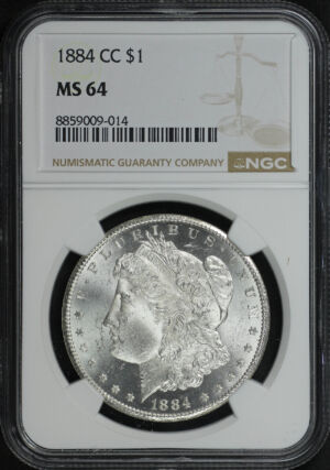 Obverse of this 1884-CC Morgan Dollar NGC MS-64