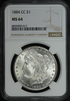Obverse of this 1884-CC Morgan Dollar NGC MS-64