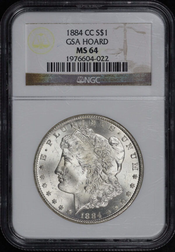 Obverse of this 1884-CC Morgan Dollar NGC MS-64 GSA Hoard