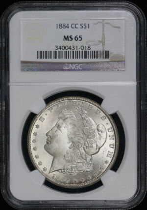 Obverse of this 1884-CC Morgan Dollar NGC MS-65