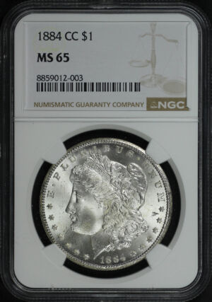 Obverse of this 1884-CC Morgan Dollar NGC MS-65