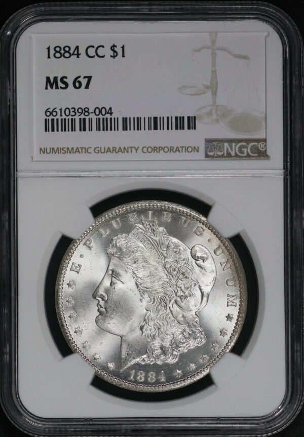 Obverse of this 1884-CC Morgan Dollar NGC MS-67