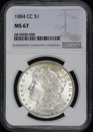 Obverse of this 1884-CC Morgan Dollar NGC MS-67