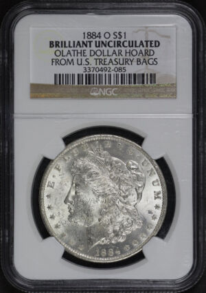 Obverse of this 1884-O Morgan Dollar NGC UNC- Olathe Dollar Hoard From U.S. Treasury Bags