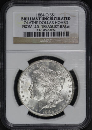 Obverse of this 1884-O Morgan Dollar NGC UNC- Olathe Dollar Hoard From U.S. Treasury Bags
