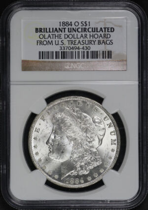 Obverse of this 1884-O Morgan Dollar NGC UNC-Olathe Dollar Hoard From U.S. Treasury Bags