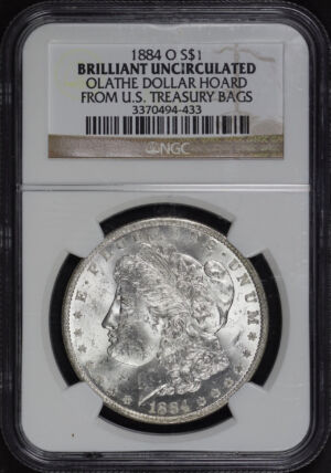 Obverse of this 1884-O Morgan Dollar NGC UNC- Olathe Dollar Hoard From U.S. Treasury Bags