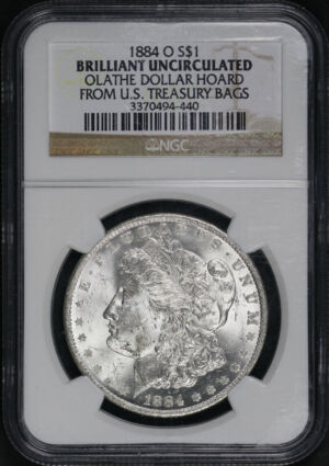 Obverse of this 1884-O Morgan Dollar NGC UNC- Olathe Dollar Hoard From U.S. Treasury Bags