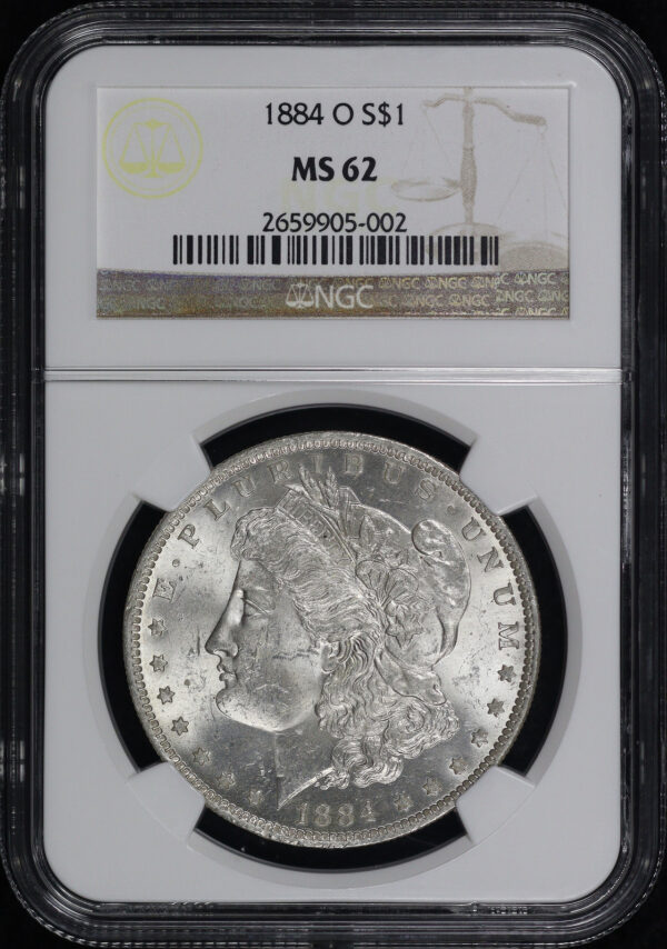 Obverse of this 1884-O Morgan Dollar NGC MS-62