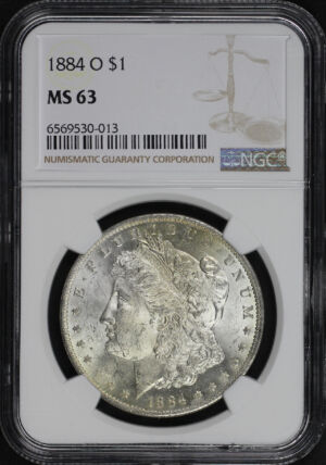 Obverse of this 1884-O Morgan Dollar NGC MS-63
