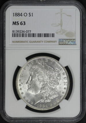 Obverse of this 1884-O Morgan Dollar NGC MS-63