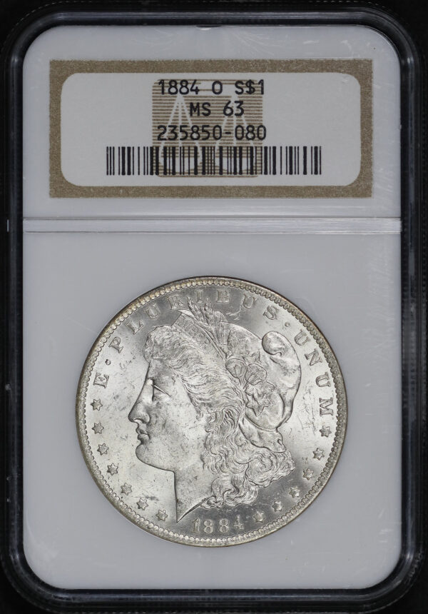 Obverse of this 1884-O Morgan Dollar NGC MS-63