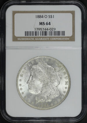 Obverse of this 1884-O Morgan Dollar NGC MS-64