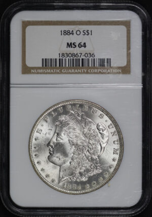 Obverse of this 1884-O Morgan Dollar NGC MS-64