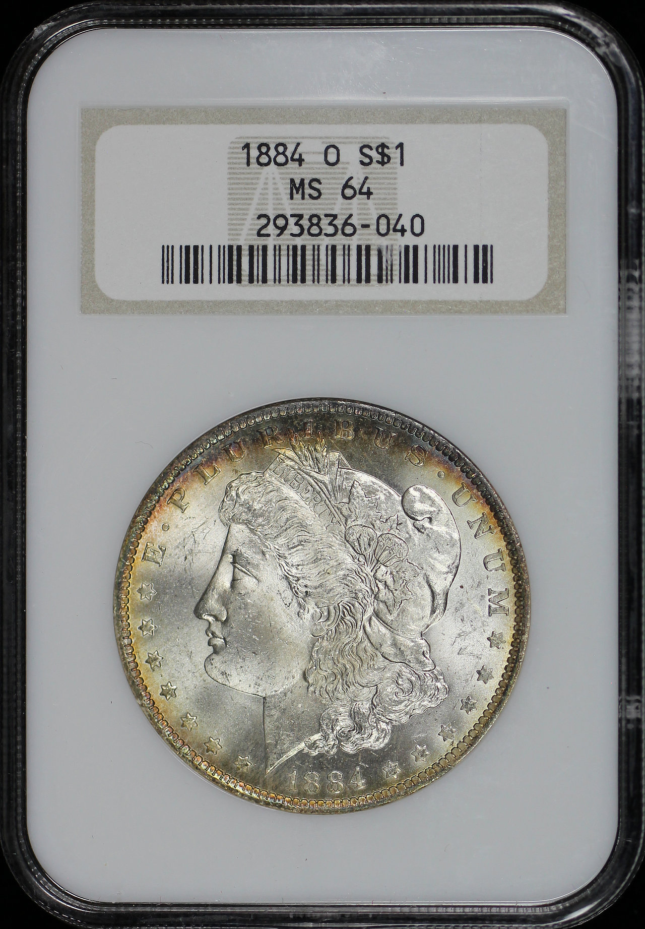 Obverse of this 1884-O Morgan Dollar NGC MS-64 Old Fatty Holder